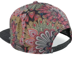 6 Panel Peacock Linen Black Snapback - Djinns