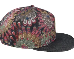 6 Panel Peacock Linen Black Snapback - Djinns