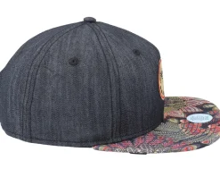 6 Panel Peacock Linen Rev. Black Snapback - Djinns