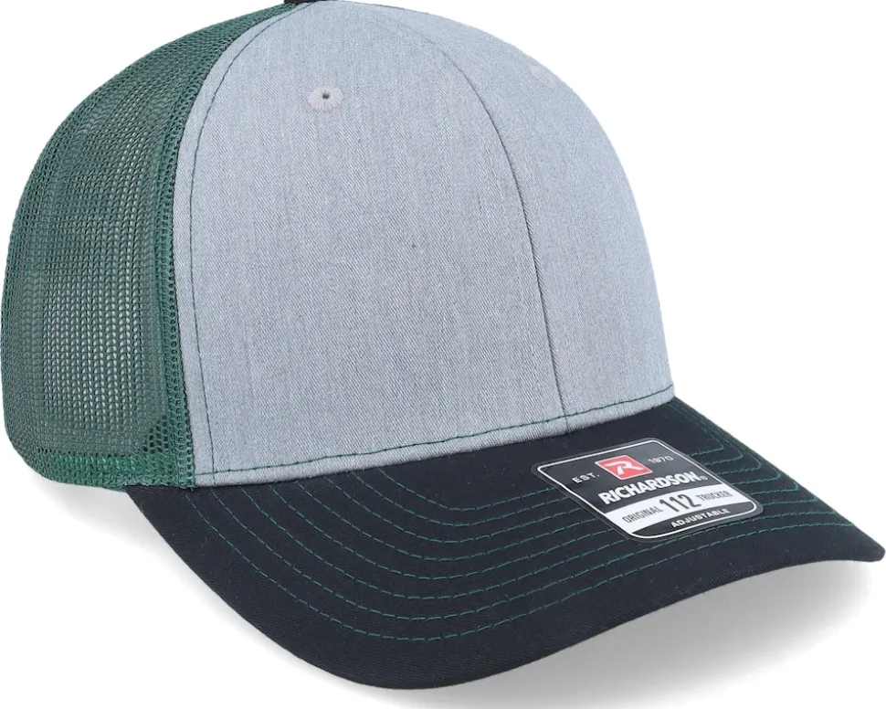 112 Tri Heather Grey/Dark Green/Black Trucker - Richardson