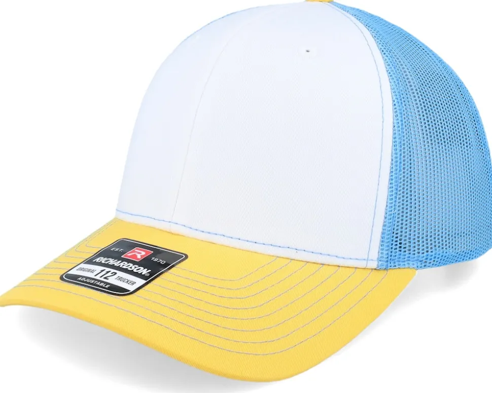 112 Tri White/Columbia Blue/Yellow Trucker - Richardson