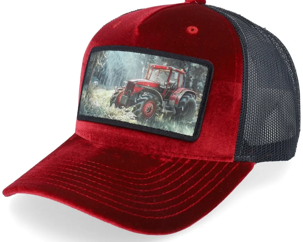 Abandoned Tractor Velvet Red/Black A-Frame Trucker - Calza Pennello
