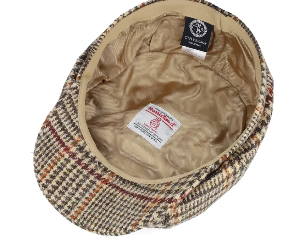 Alan Harris Tweed Glen Check Beige Flat Cap - CTH Ericson