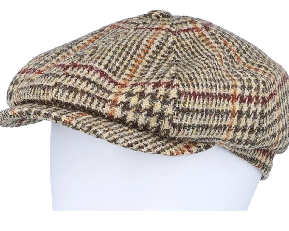 Alan Harris Tweed Glen Check Beige Flat Cap - CTH Ericson