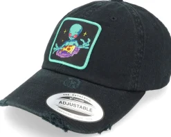 Alien Space Pizza Patch Black Destroyed Dad Cap - Abducted