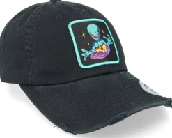 Alien Space Pizza Patch Black Destroyed Dad Cap - Abducted