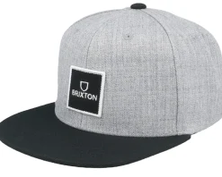 Alpha Square Medium Profile Heather Grey/Black Snapback - Brixton