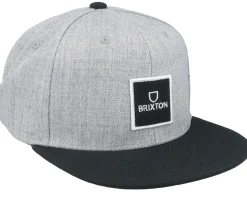 Alpha Square Medium Profile Heather Grey/Black Snapback - Brixton