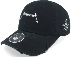 American Heavy Metal Logo Ripped Black Dad Cap - Bearded Man