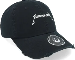 American Heavy Metal Logo Ripped Black Dad Cap - Bearded Man