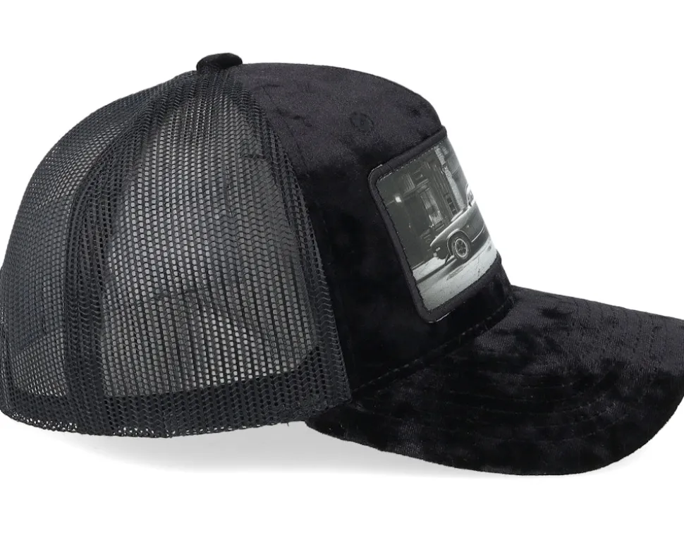 American Muscle Car In The Street Velvet Black A-Frame Trucker - Calza Pennello