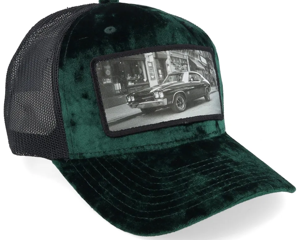 American Muscle Classic Car Velvet Green/Black A-Frame Trucker - Calza Pennello