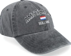 Amsterdam Holland Washed Black Dad Cap - Iconic