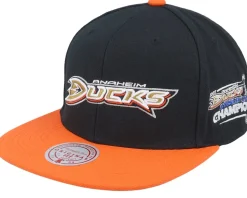 Anaheim Ducks 2 Tone Side Patch Black/Orange Snapback - Mitchell & Ness