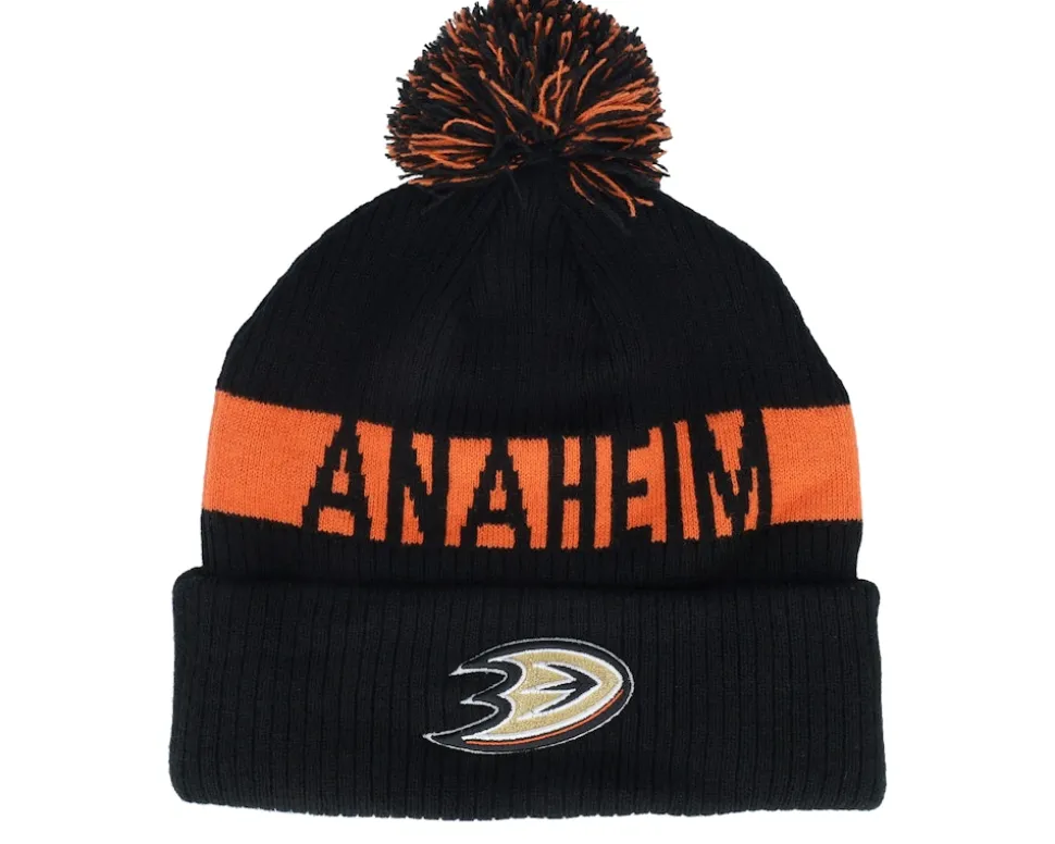 Anaheim Ducks Beanie Black/Orange Pom - Fanatics