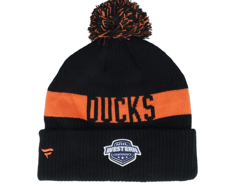 Anaheim Ducks Beanie Black/Orange Pom - Fanatics
