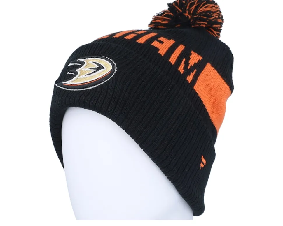 Anaheim Ducks Beanie Black/Orange Pom - Fanatics