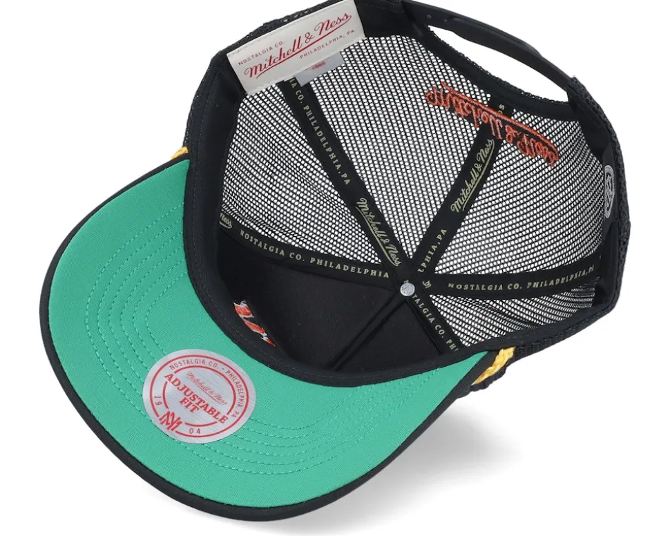 Anaheim Ducks Gold Leaf Hwc Black Trucker - Mitchell & Ness