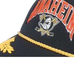 Anaheim Ducks Gold Leaf Hwc Black Trucker - Mitchell & Ness