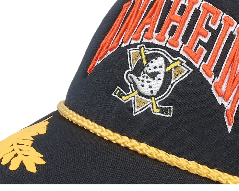 Anaheim Ducks Gold Leaf Hwc Black Trucker - Mitchell & Ness