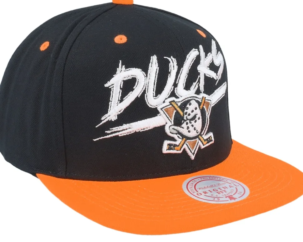 Anaheim Ducks Transcript Black/Orange Snapback - Mitchell & Ness