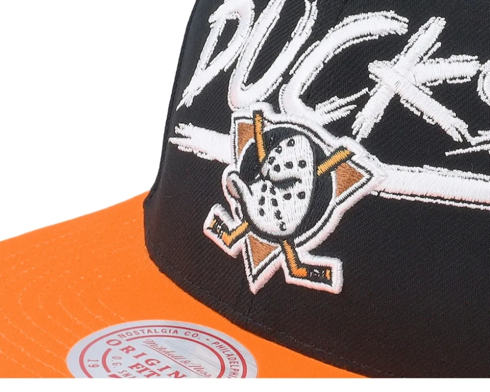 Anaheim Ducks Transcript Black/Orange Snapback - Mitchell & Ness
