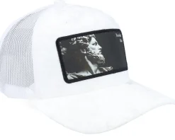 Ancient Greek Beard Patch Velvet White A-Frame Trucker - Bearded Man