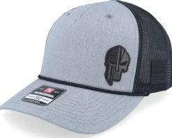Army Skull Usa Black Patch Heather Grey/Black Rope A-Frame Trucker - Army Head
