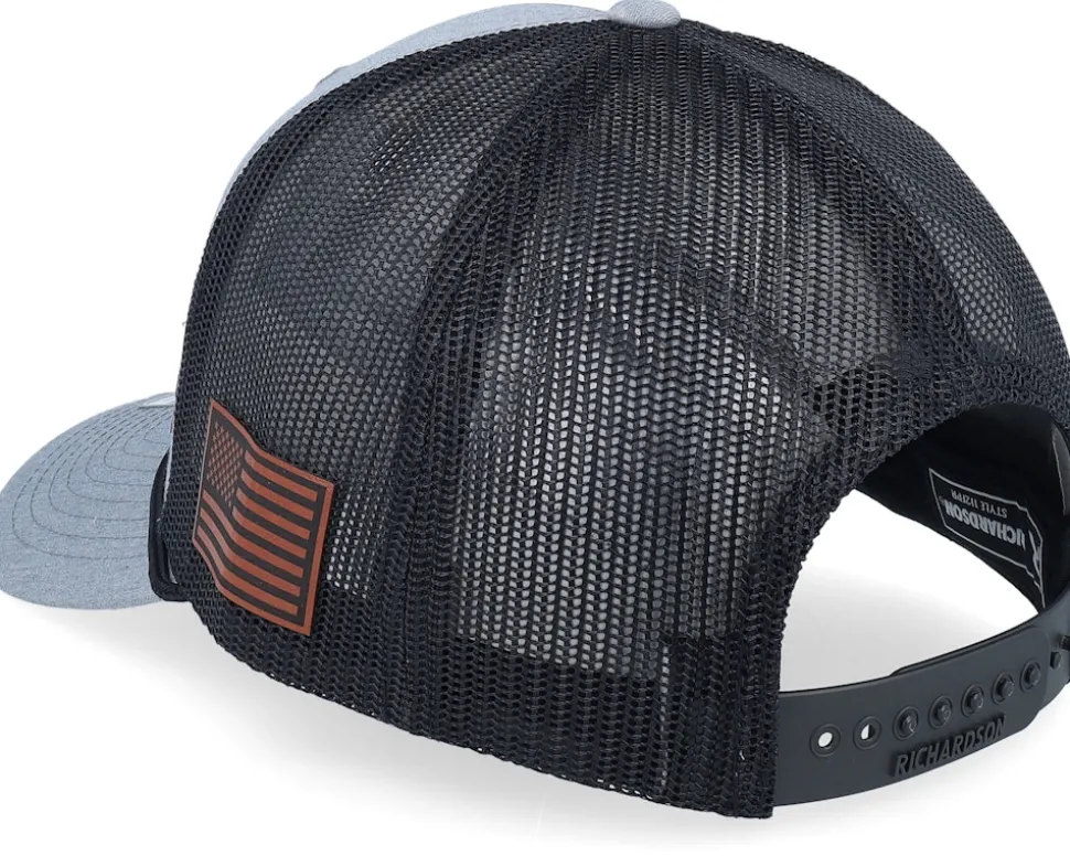 Army Skull Usa Brown Patch Heather Grey/Black Rope A-Frame Trucker - Army Head