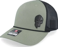 Army Skull Usa Brown Patch Heather Grey/Black Rope A-Frame Trucker - Army Head
