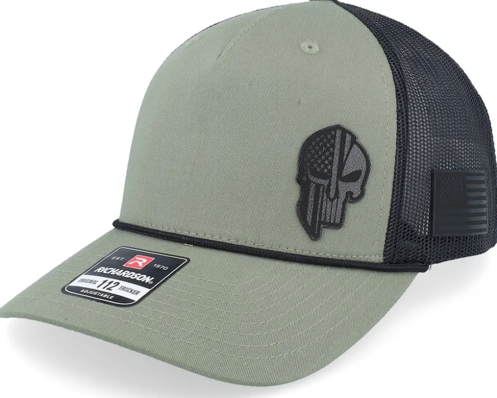 Army Skull Usa Brown Patch Heather Grey/Black Rope A-Frame Trucker - Army Head