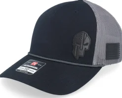 Army Skull Usa Brown Patch Heather Grey/Black Rope A-Frame Trucker - Army Head