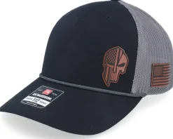 Army Skull Usa Brown Patch Heather Grey/Black Rope A-Frame Trucker - Army Head