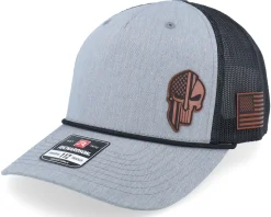 Army Skull Usa Brown Patch Black/Charcoal Rope A-Frame Trucker - Army Head