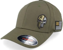 Army Skull Usa Gold Patch Olive Flexfit - Army Head