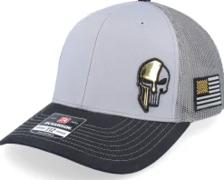 Army Skull Usa Gold Patch Grey/Charcoal/Black Trucker - Army Head