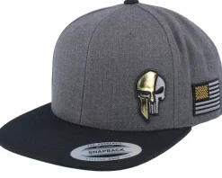 Army Skull Usa Gold Patch Charcoal/Black Snapback - Army Head