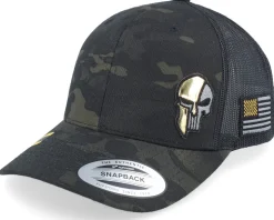 Army Skull Usa Gold Patch Multicam Black Camo Trucker - Army Head