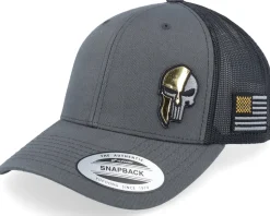 Army Skull Usa Gold Patch Charcoal/Black Trucker - Army Head