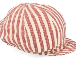 Balloon Cap In Stripy Fabric Linen wine Red Vega Cap - Seeberger