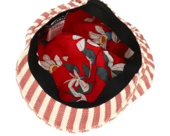 Balloon Cap In Stripy Fabric Linen wine Red Vega Cap - Seeberger