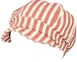 Balloon Cap In Stripy Fabric Linen wine Red Vega Cap - Seeberger
