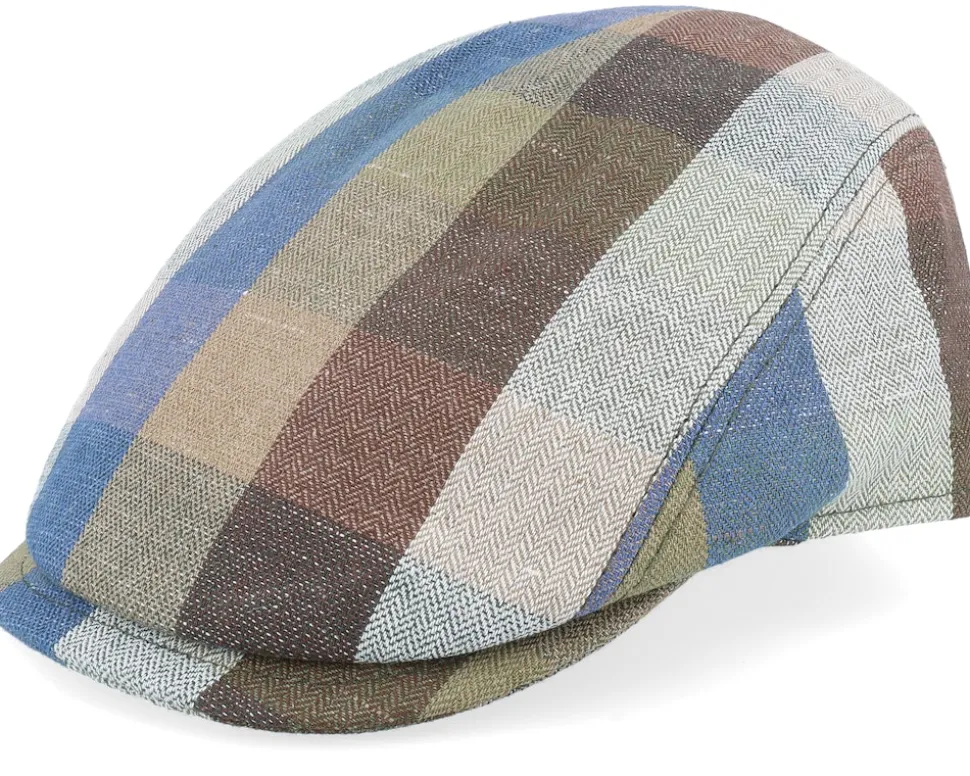 Bang 41 Linen/Cotton Blue Check Flat Cap - MJM Hats