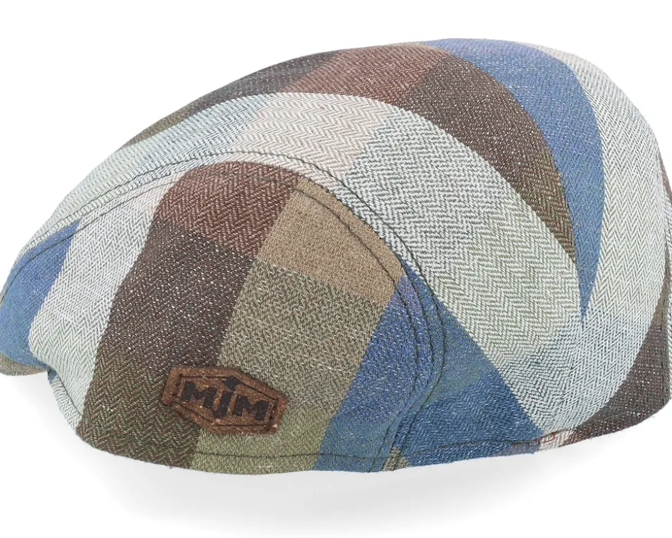 Bang 41 Linen/Cotton Blue Check Flat Cap - MJM Hats