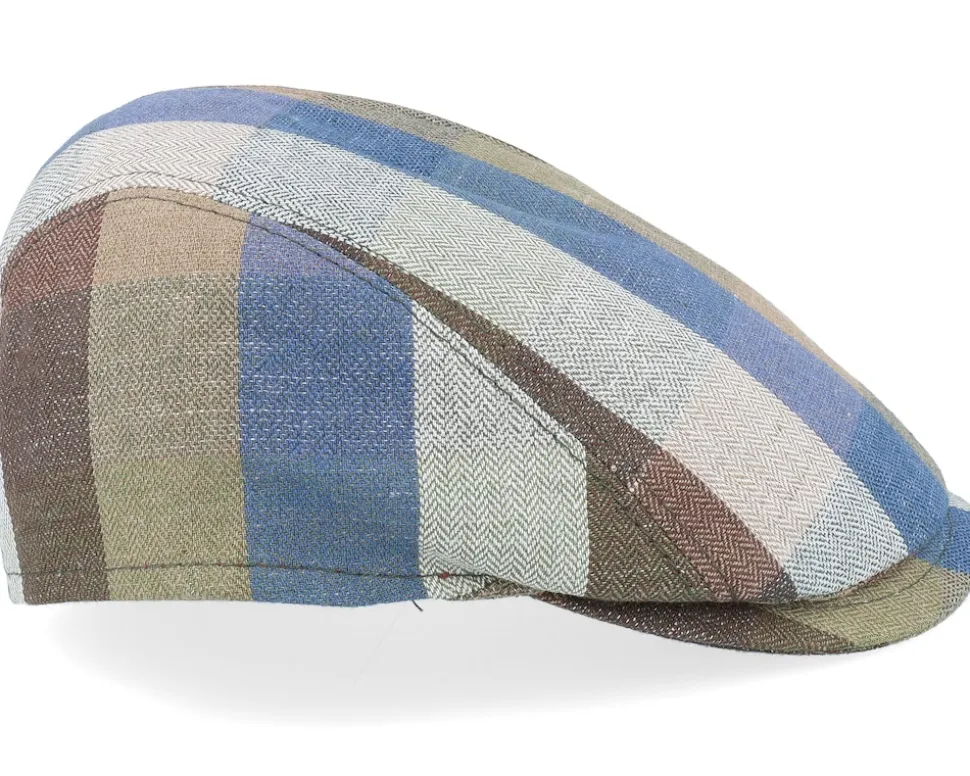 Bang 41 Linen/Cotton Blue Check Flat Cap - MJM Hats