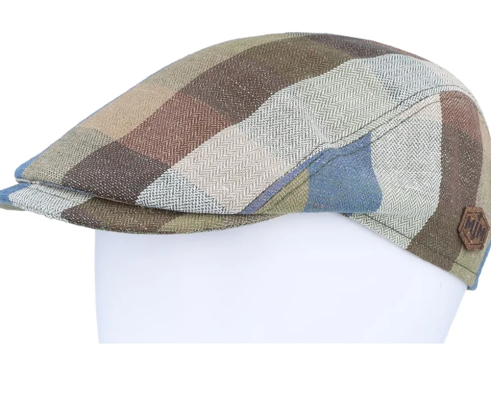 Bang 41 Linen/Cotton Blue Check Flat Cap - MJM Hats