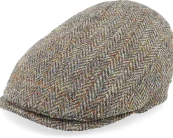 Bang Harris Tweed Ym Green Herringbone Flat Cap - MJM Hats