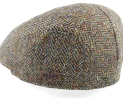 Bang Harris Tweed Ym Green Herringbone Flat Cap - MJM Hats