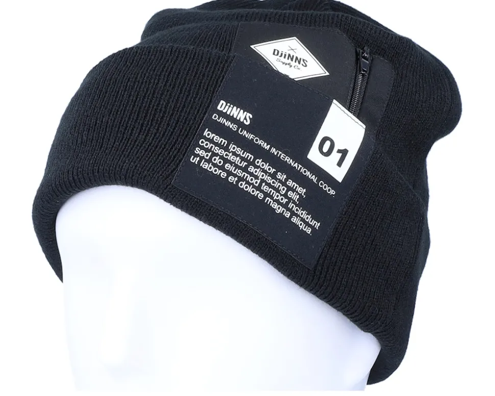 Basic Beanie Lorem Pocket Black Cuff - Djinns