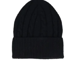Beanie Rib 32 Recycled Wool Mix Black Cuff - MJM Hats